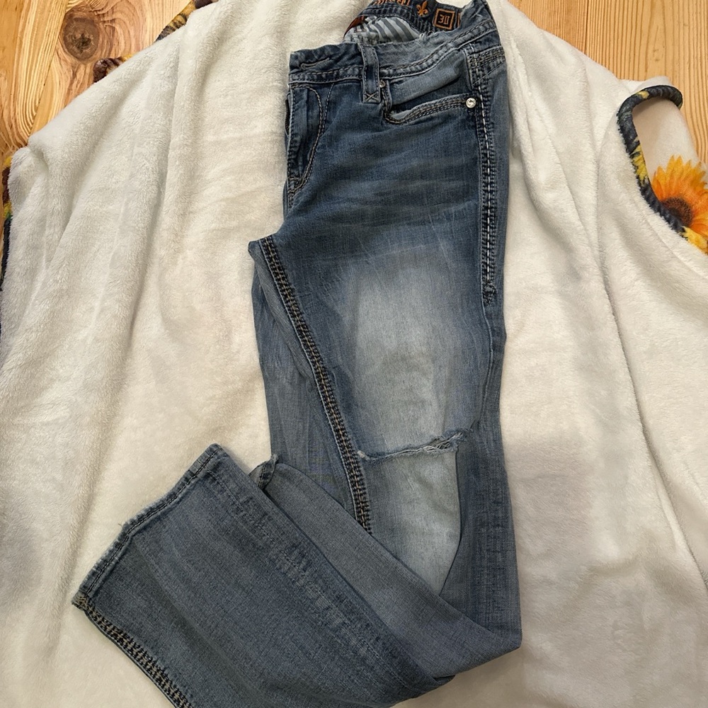 Rock Revival Distressed Blue Straight Leg Jeans